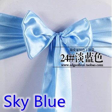 Небесно-Голубой цвет Высокое качество атласный пояс стул лук для чехлы для стульев пояс спандекс вечеринка и Свадебные украшения