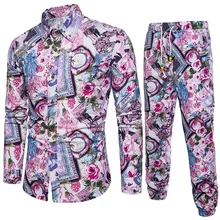 Flower Printed Men Clothing New Fashion Male Slim Tracksuits Gentleman Floral Vacation Suit 5XL Plus Size Pants And Shirts Set