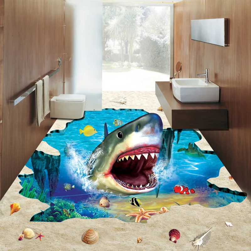 Photo Wallpaper 3d Underwater World Shark Flooring Tiles Murals Bathroom Kids Bedroom Pvc Wear Non Slip Waterproof 3d Wall Paper 3d Wall Paper Wall Paperwall Paper World Aliexpress