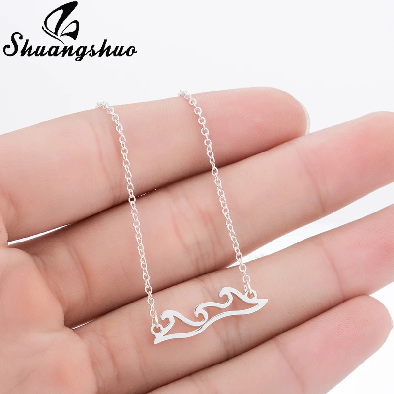 

Shuangshuo Fashion Wave Necklace Origami Geometric Necklace Chain Wave Necklaces & Pendants for Women Beach Jewelry Choker colar