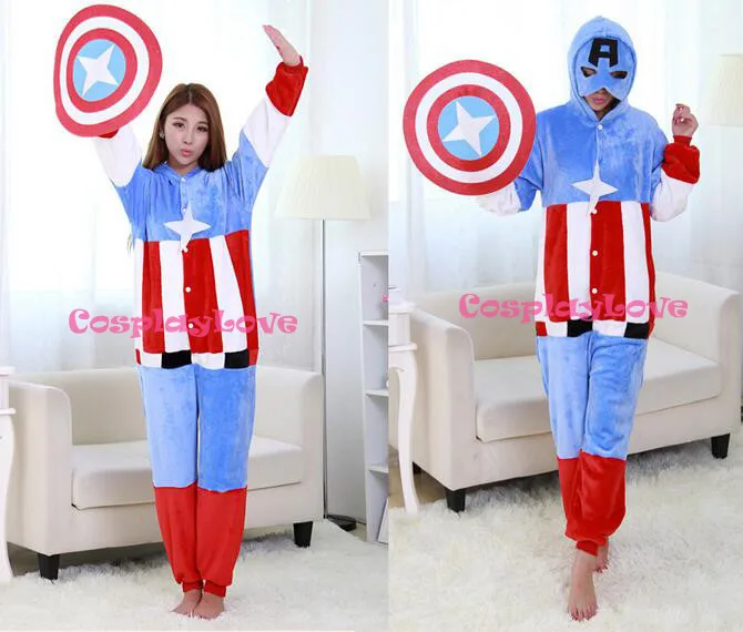 Пижамы Капитан Америка фланелевый костюм для косплея, пижамы комбинезоны для взрослых мальчиков и девочек пижама с героями мультфильмов