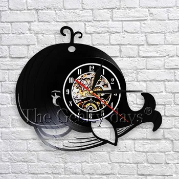 

Lovely Cartoon Baby Whale Wall Clock Modern Design Sea Animal Whale Vinyl Record 3D Wall Clock Nursery Wall Decor For Kid