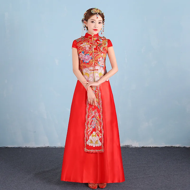 Special Offer 2017 Red Embroidery Bride Modern Wedding Qipao Traditional Chinese Dress Satin