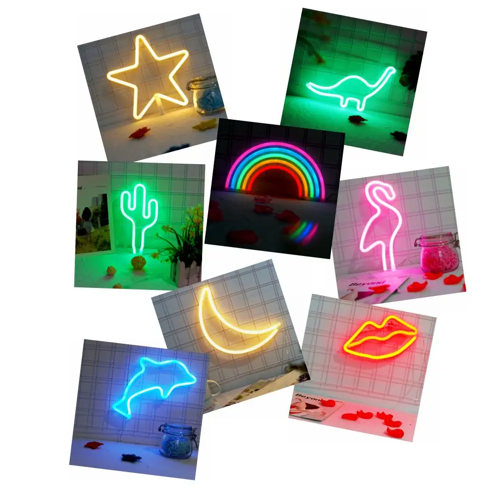

2018 Neon lamp Star Moon Cactus Lips Flamingo Dolphin Dinosaur Rainbow Led Lamp Children's Room Night Light Bar Decor Light