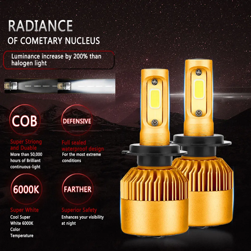 2x H3 H7 H11 H4 светодиодный светильник для автомобиля HB2 9003 6500K 8000 лм супер яркий чип COB
