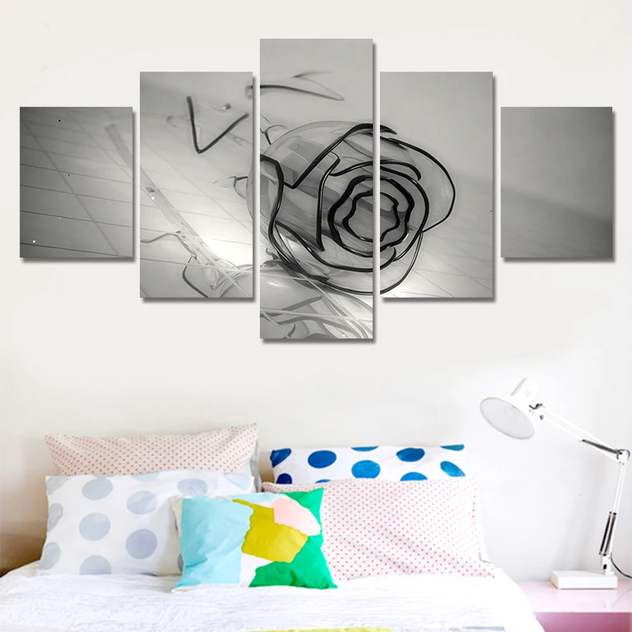 High Quality Modern Abstract Flower Oil Paintings On Canvas 5 Panels