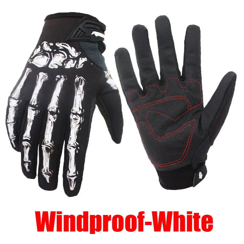Зимние и осенние ветрозащитные непромокаемые перчатки с костями скелета, перчатки для занятий спортом на открытом воздухе с сенсорным экраном, гелевые велосипедные перчатки - Цвет: Windproof White