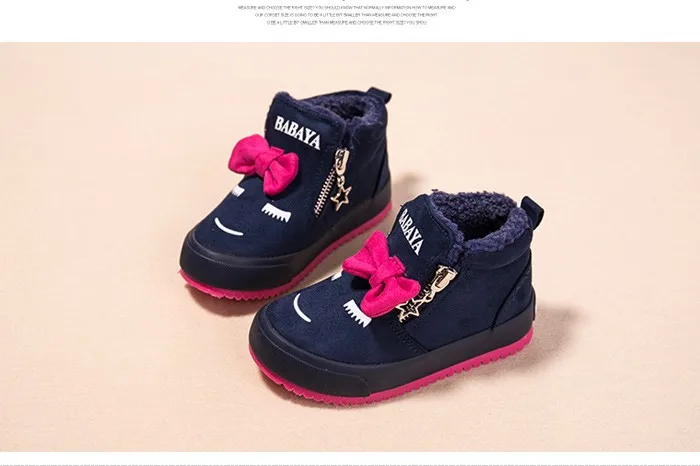 2017 Bowknot Kids Boots Girls Shoes Fashion Hot Warm Cotton Shoes Children Sneakers Winter Boots Cute Cartoon Smile Girls Boots 492 (6)