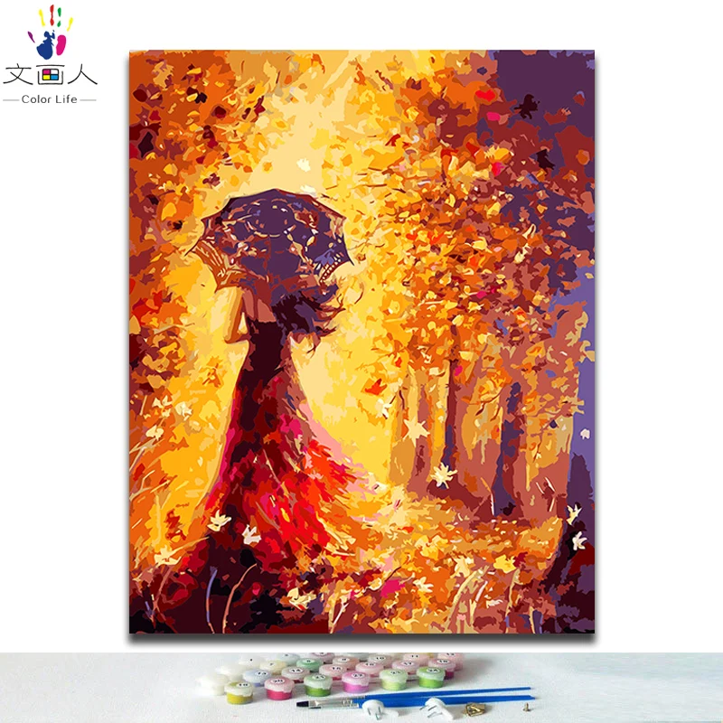 DIY Paints by numbers with kits Elegant girl pictures paintings by numbers figure abstract Golden Fantasy forest hoom wall decor