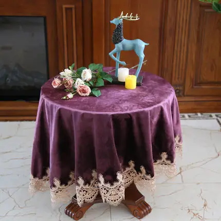 Бархатная круглая скатерть в американском стиле, домашняя круглая скатерть, европейские вечерние скатерть для гостиной, кофейная скатерть - Цвет: purple