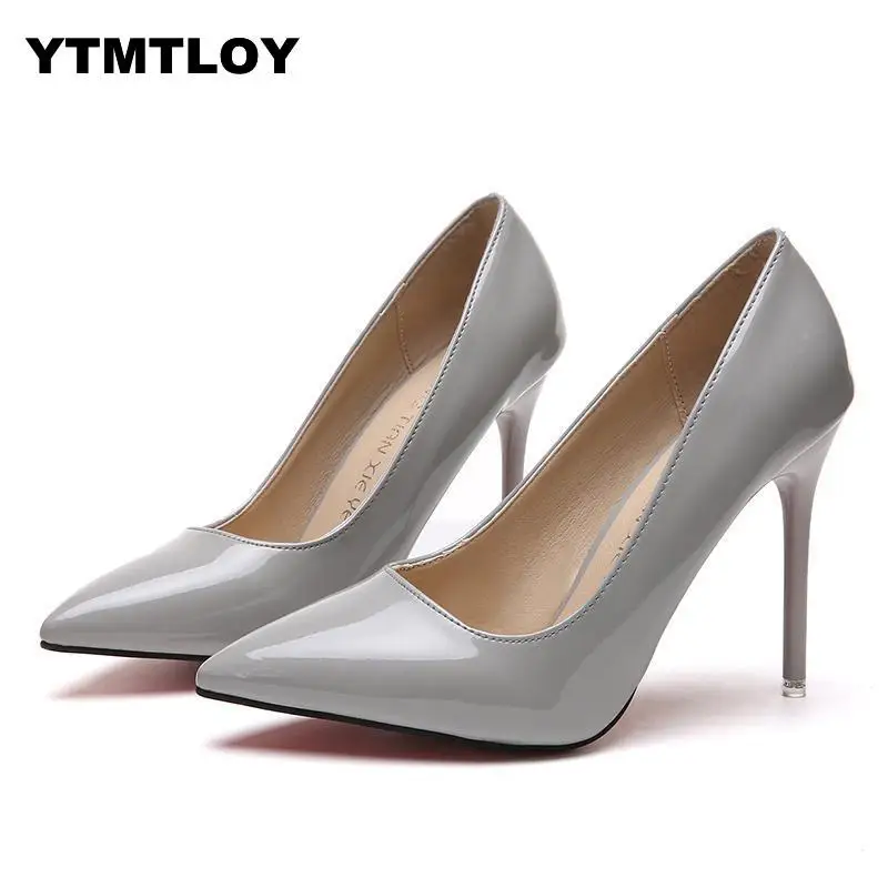 Plus Size 34-44 HOT Women Shoes Pointed Toe Pumps Patent Leather Dress High Heels Boat Shoes Wedding Shoes Zapatos Mujer White