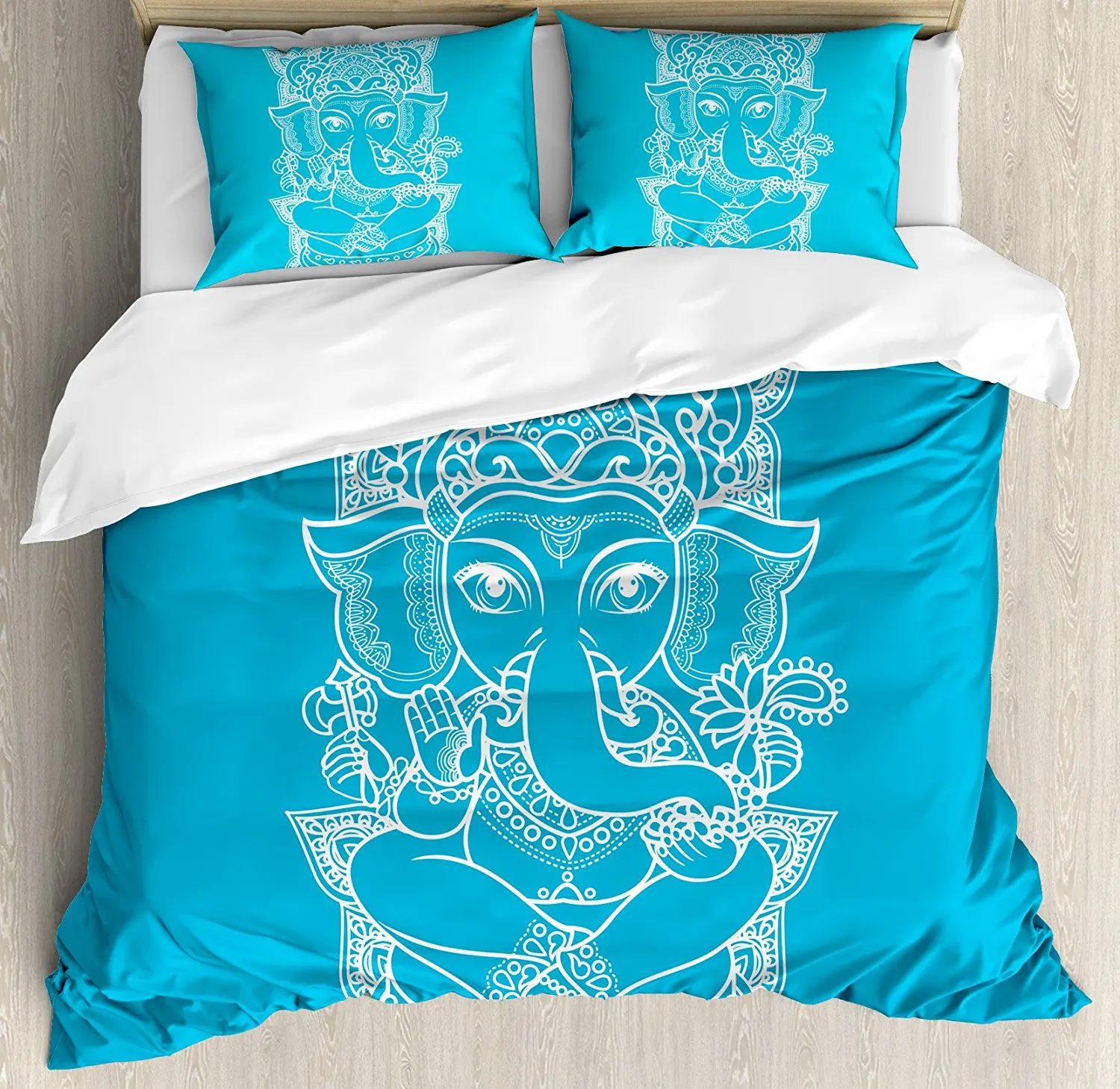 Elephant Duvet Cover Set Ancient with Crown Doing Yoga Mandala Pattern Bohemian Asian Zen Style Bedding Blue White | Дом и сад