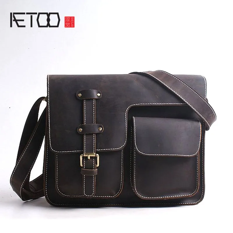 

AETOO New handbag casual bag bales crossed shoulder Messenger bag head layer of leather postman package crazy horse skin men's t