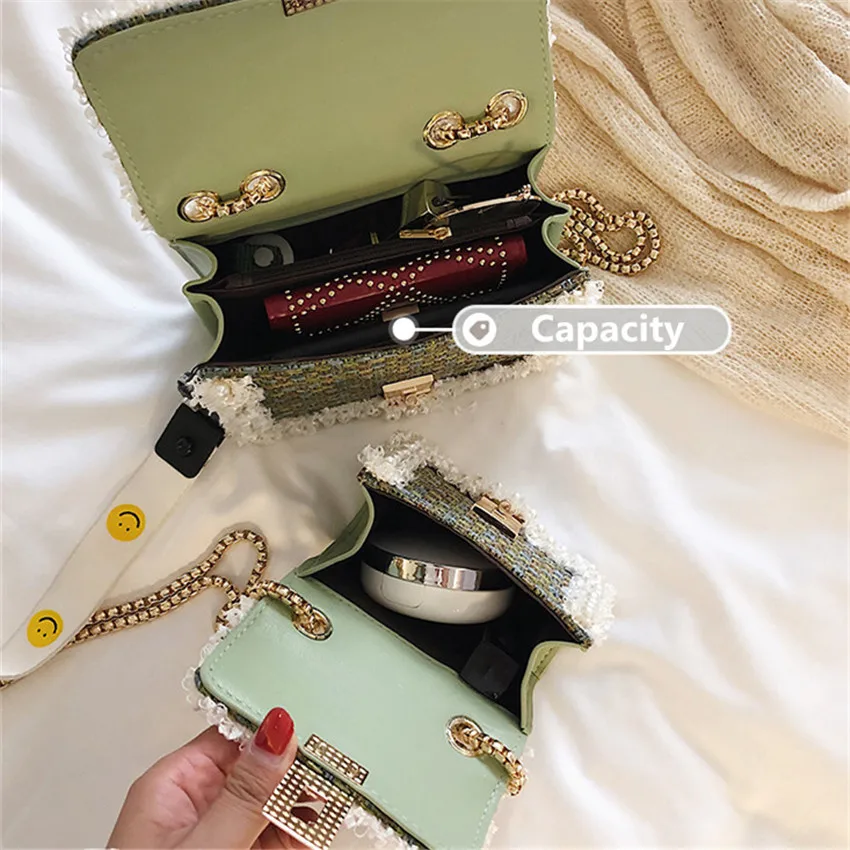 TOYOOSKY модная Новая женская дизайнерская сумочка, шерстяная женская сумка, сумка на плечо с жемчужной цепочкой, простая квадратная сумка с бисером