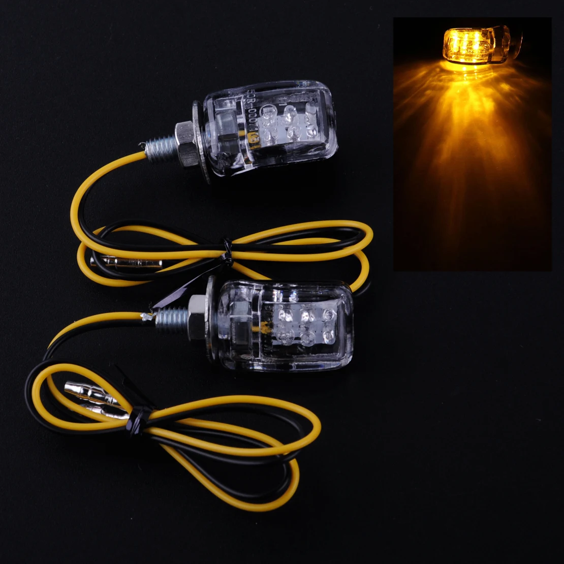 DWCX 2pcs DC 12V Black 6 LED Motorcycle Mini Turn Signals Lights