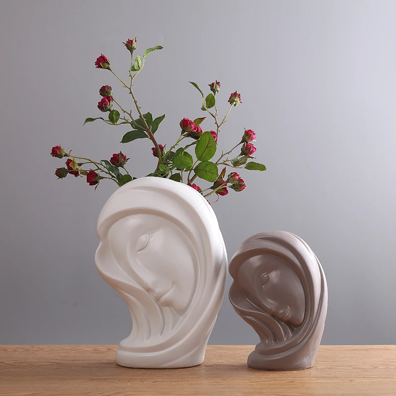

Nordic gray beauty head shape ceramic vase without flower modern home furnishings creative decoration ornaments