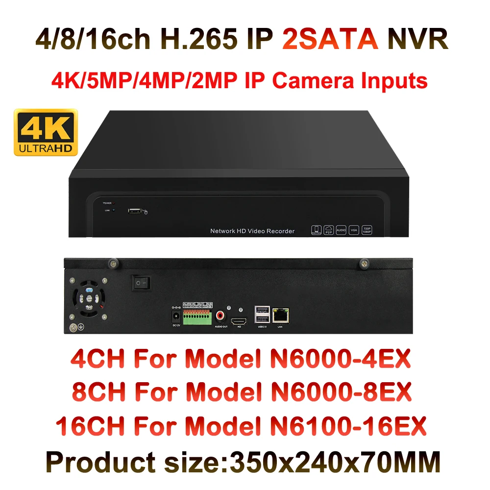 4 K/5MP/4MP/3MP/2MP Onvif HD цифровой 4CH 8CH 16CH H.265 CCTV NVR безопасности HDMI выход, сетевой видеорегистратор 2 порта SATA Onvif P2P