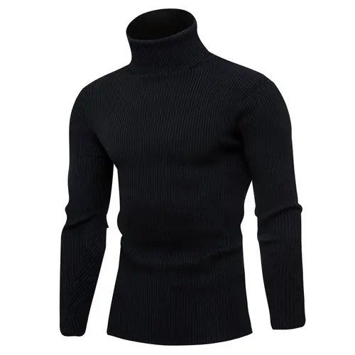 Мужской свитер, водолазка, трикотаж, стиль, модный пуловер, вертикальная полоска, базовый Повседневный свитер - Цвет: Черный