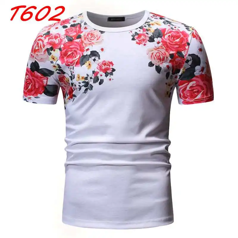 Летняя Новинка, модная мужская футболка с коротким рукавом и принтом, Повседневная футболка с круглым вырезом и цветочным принтом, различные цвета и стили - Цвет: T602-White