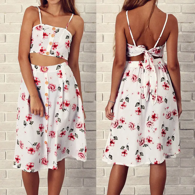 2 шт. Для женщин Bodycon Floral Crop Топ и юбка одежда наряд дамы Повседневное Вечерние