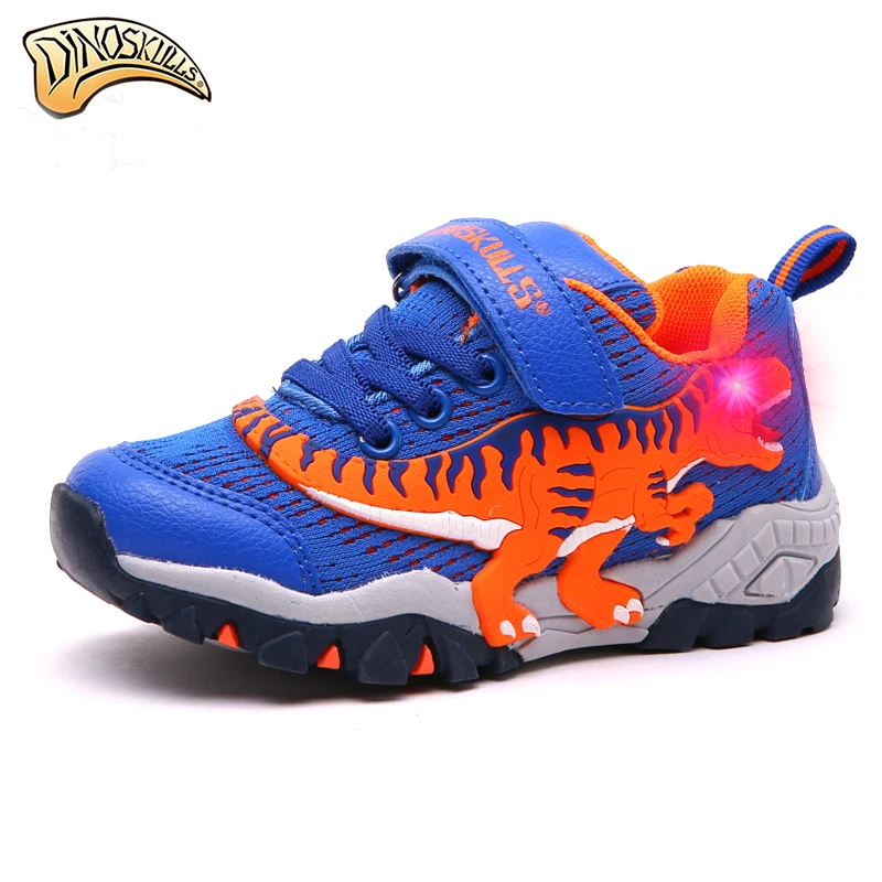 Dinoskulls/; обувь из натуральной кожи для мальчиков; Детские светящиеся сникерсы; Повседневная дышащая детская обувь для бега