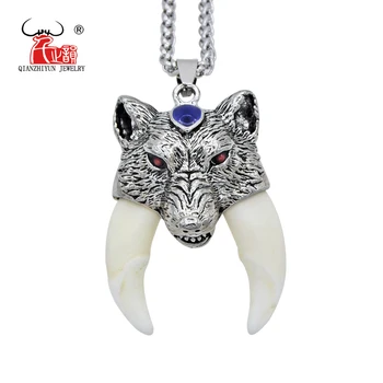 

Men's Stainless Steel Necklace Tibetan Amulet Fangs Real Natural dog Tooth Vintage Silver Wolf Tooth Charm Bone Pendant Necklace