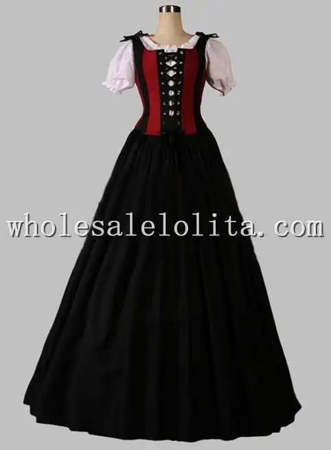 

19th Century Black and Red Victorian Era Dress Blouse Included