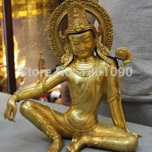 Xd 00973 Тибет Старый Медь Бронза 24 К Золото Свинка Бодхисаттва Авалокитешвара Гуань Инь Будда