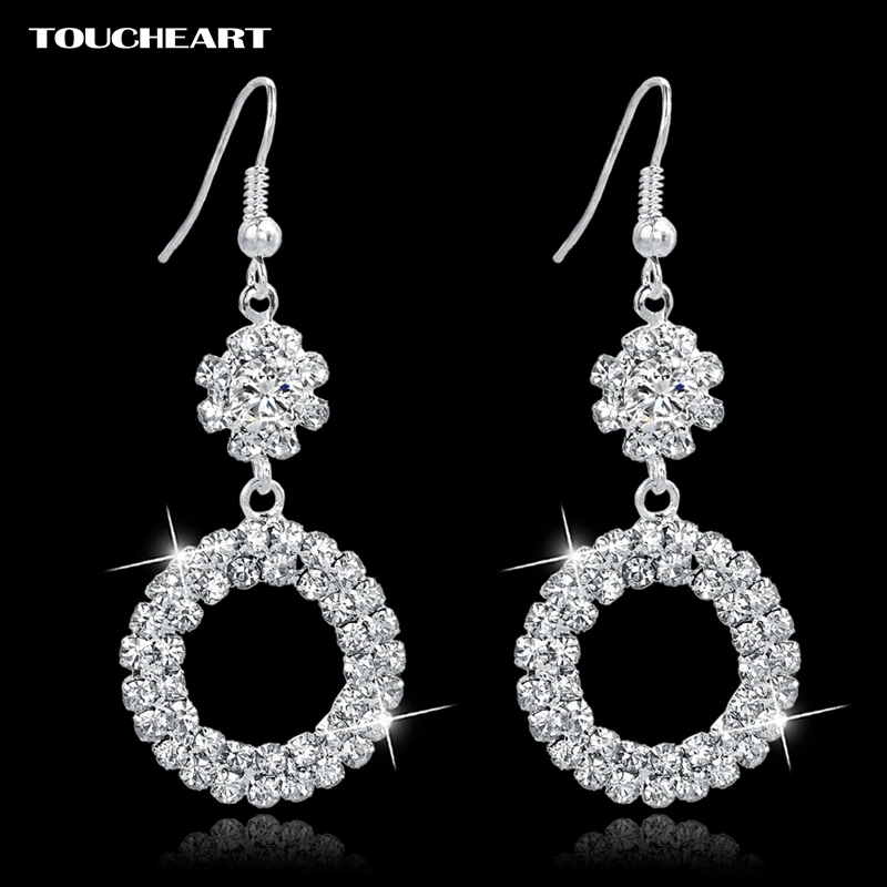 

TOUCHEART Custom Flower Silver Crystal Unique Wedding Earrings For Women Fashion Jewelry vintage Round Long Earings SER150013