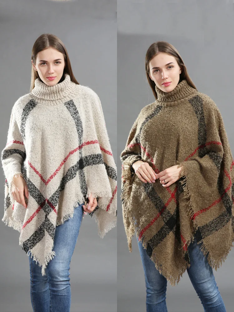 Зимний женский свитер, Вязаное пончо, водолазка, женский шарф, толстые теплые свитера и пуловеры размера плюс, пончо и накидки