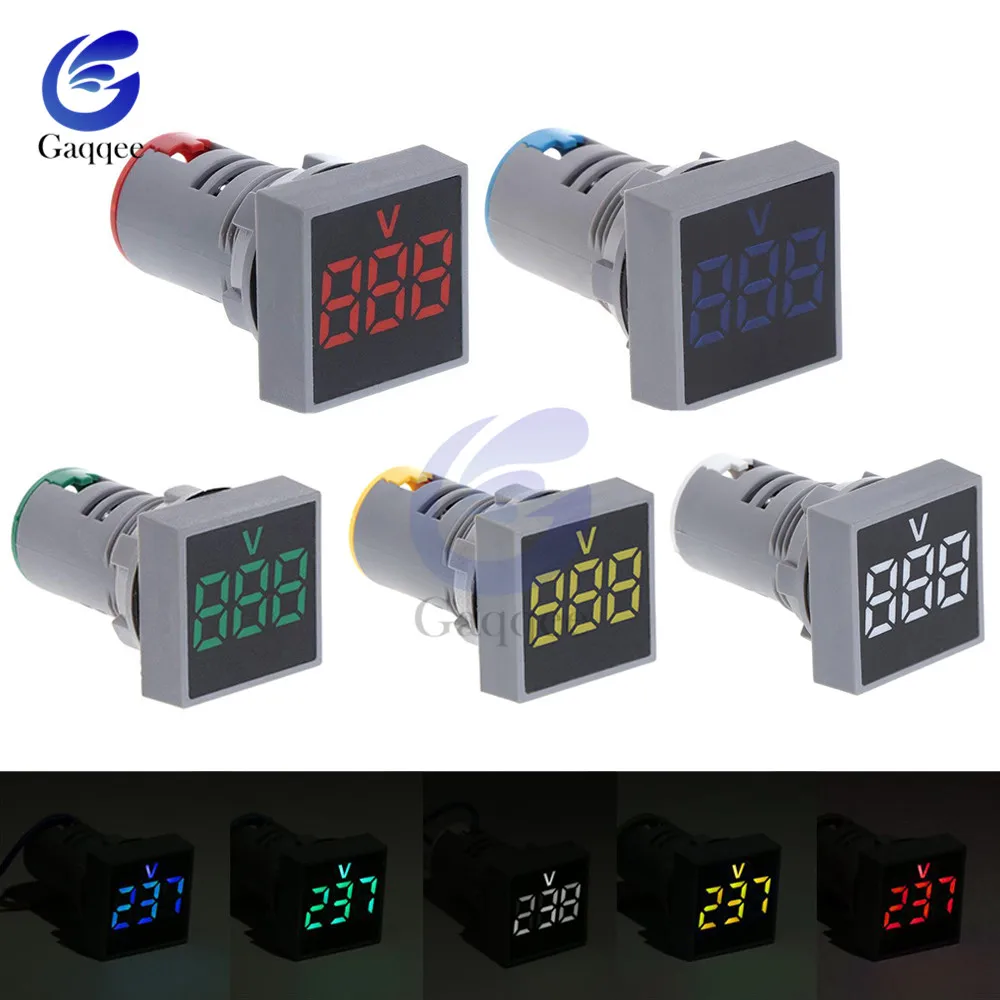 

Square LED Digital Display Voltmeter Signal Lights Volt Voltage Gauge Tester Meter Indicator Light 22MM AC 12-500V 110V 220V