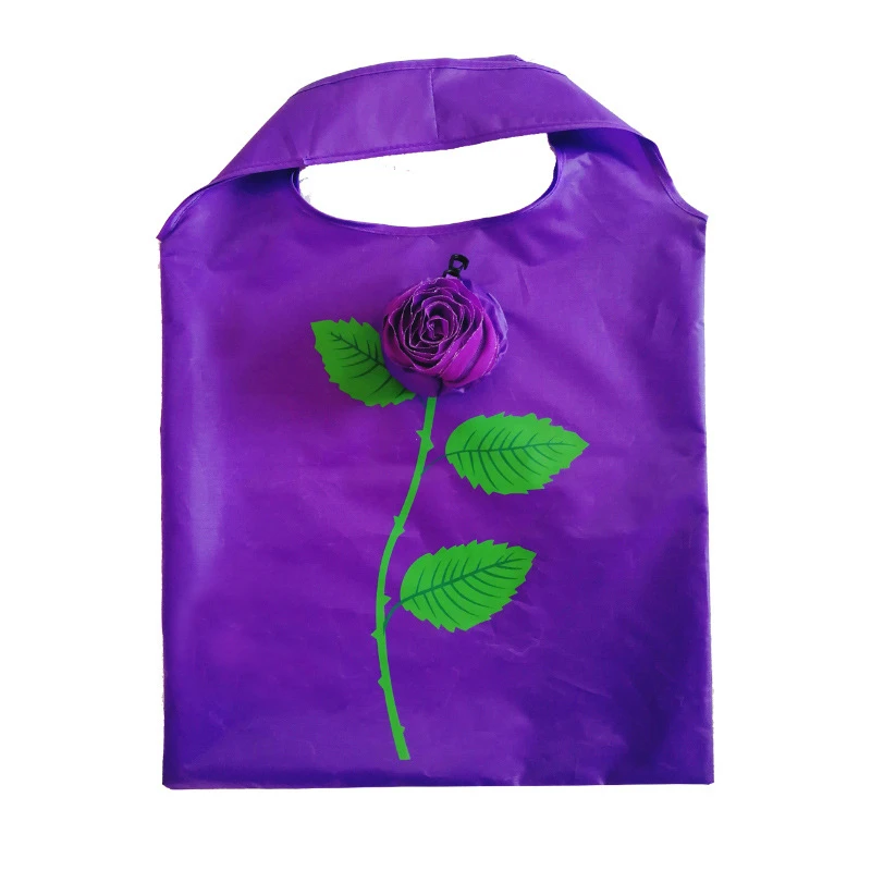 PURDORED 1 pc Rose Flowers Shopping Bag Reusable Foldable Large Capacity Bag Women Solid Storage Bag Travel Grocery Tote PURDORED 1 pc Rose Flowers Shopping Bag Reusable Foldable Large Capacity Bag Women Solid Storage Bag Travel Grocery Tote