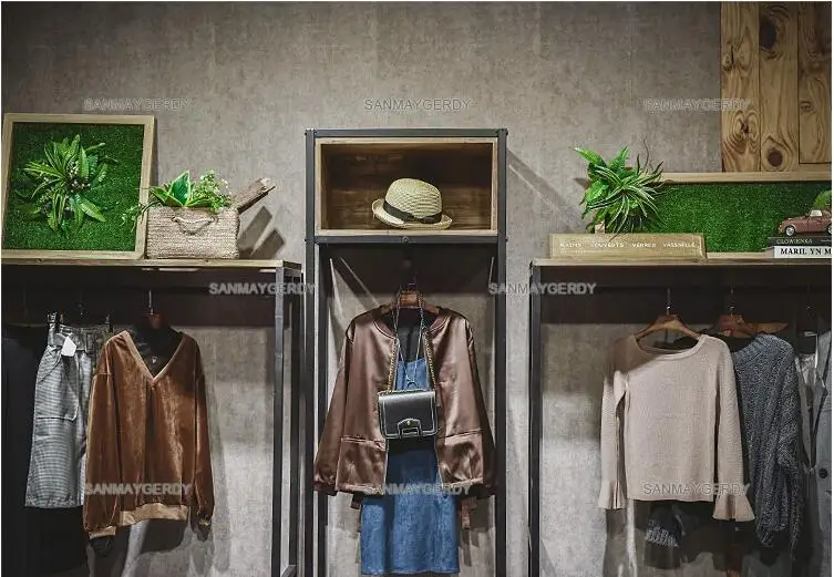 Retro nostalgic iron clothing store display rack. The Wall hanger women's clothing store decoration wall hanging decoration .