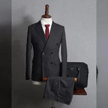 Лидер продаж полосатый двубортный жених смокинги для женихов Groomsmen 2 шт. бизнес костюм комплект Свадебные костюмы(куртка+ галстук