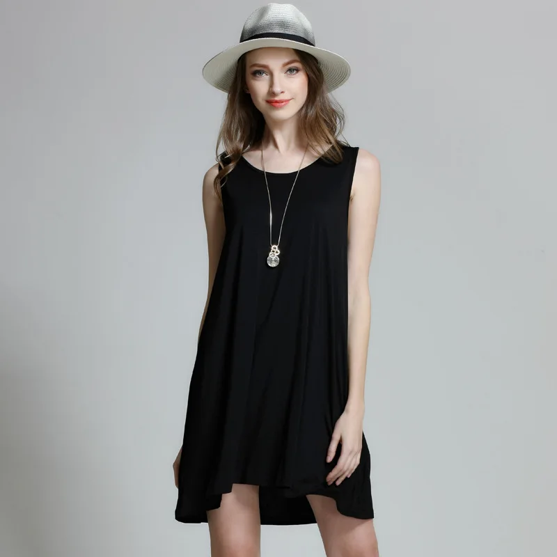 

Modal Black Sleeveless Tank Dress Women Basic Summer Mini Dresses Causal Plus Size XL to 4xl