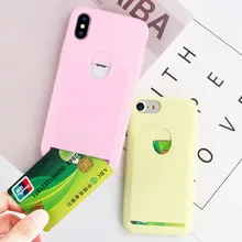 

YISHANGOU Card Holder Phone Case For iPhone 6 6S 7 Plus X Candy Color Soft Silicon Back Cover For iPhone 7 8 Plus X 6 6S Shells
