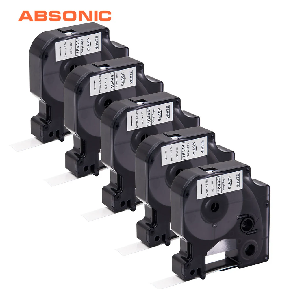 Absoonic 5 шт. DYMO Rhino 18444 IND виниловая этикетка лента черный на белом 12 мм промышленный