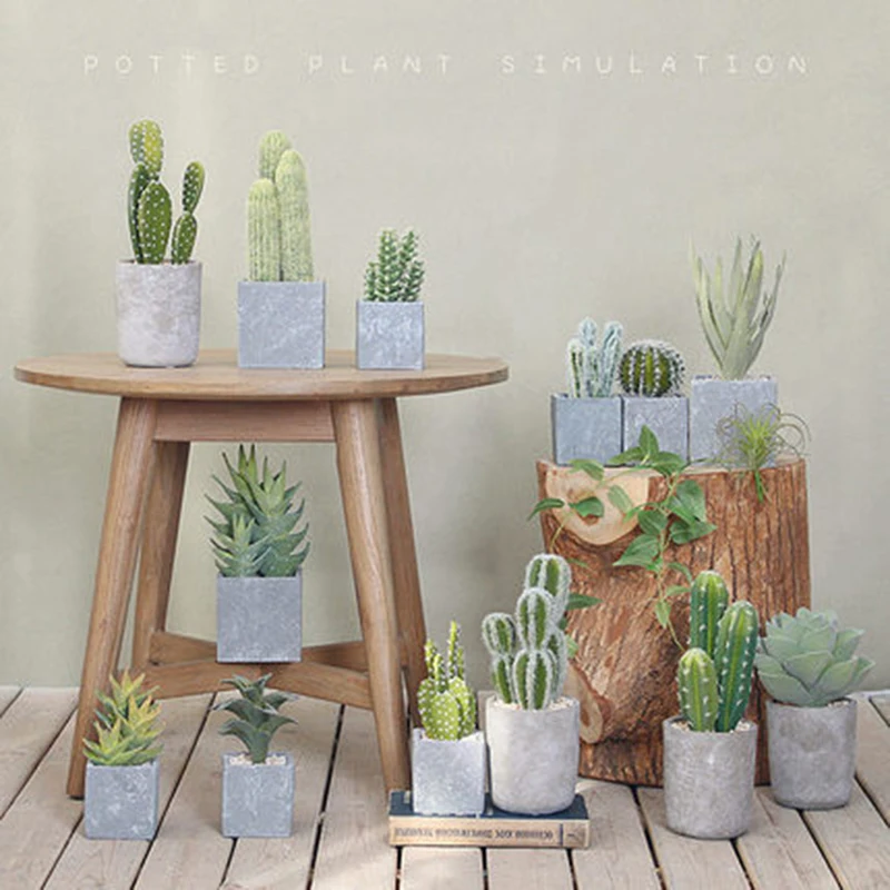 

Creative Green Plastic Cactus Figurine Small Simulation Cactus Plant Ornaments Desktop Craft Home Office Decor Potted Plant Gift