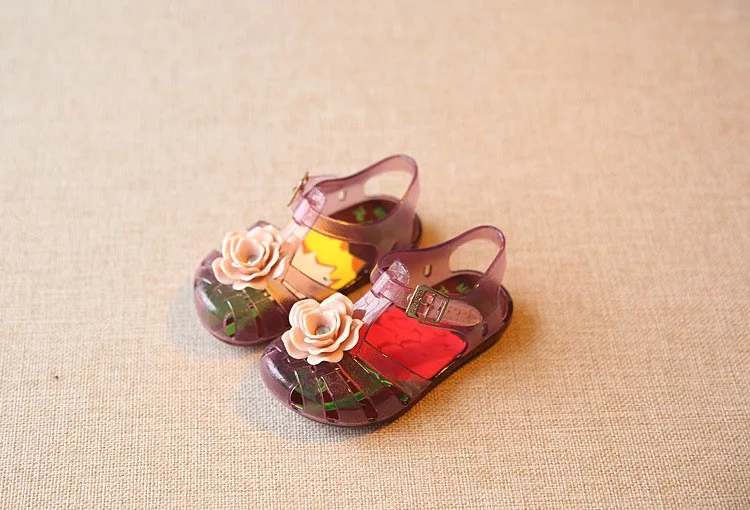 Детская прозрачная обувь для девочек; детские сандалии; летняя пляжная обувь с цветком; прозрачные сандалии; модная прозрачная обувь принцессы