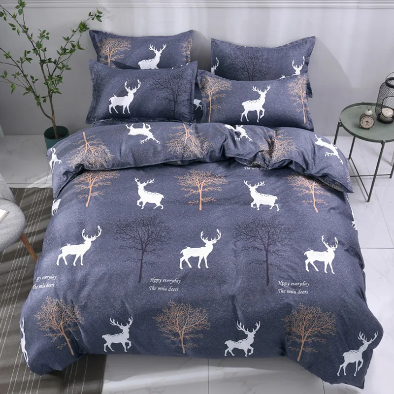 

Polyester Stylish White Fawn Pattern Quilt Cover Flat Sheet Pillowcase Bedding 4Pcs Kids Comforter Set Cover Bed Linen Cover