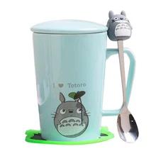Креативная кофейная кружка Tonari No Totoro с ложкой и крышками, 350 мл, милая мультяшная обезьяна, кролик, медведь, котенок, керамическая чашка для чая и молока