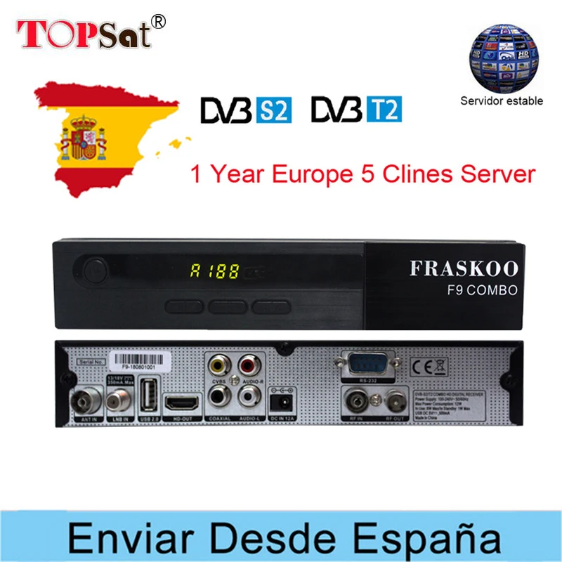 

FRASKOO F9 Satellite Receiver DVB-S2/S DVB-T2/T USB WiFi 1080P HD Support Europe Clines for 1 Year Spain IPTV PowerVu Biss key