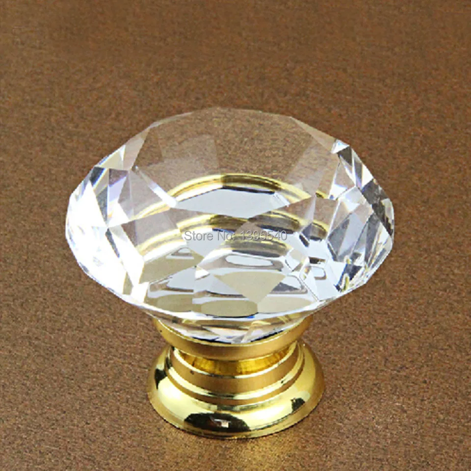 New 40mm Crystal Drawer Knobs Diamond Shape Wardrobe Closet