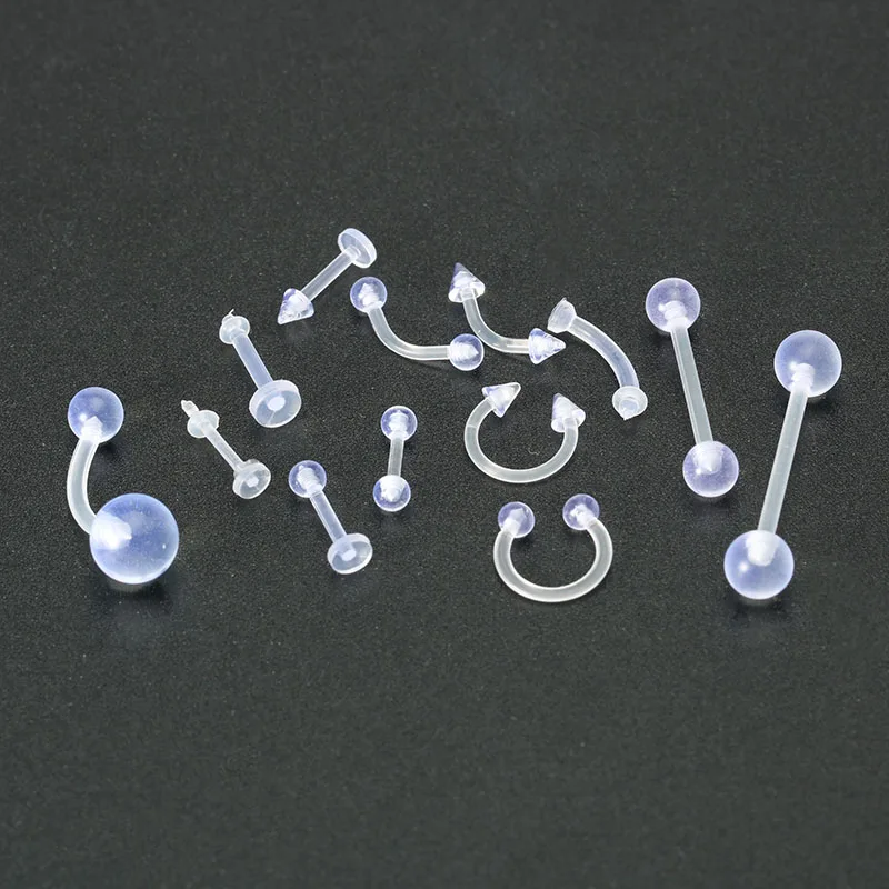 

2PCS Plastic Invisible Piercing Jewelry Nose Rings Belly Button Tongue Rings Eyebrow Ring Lip Labret Retainer Bar Anti-allergic
