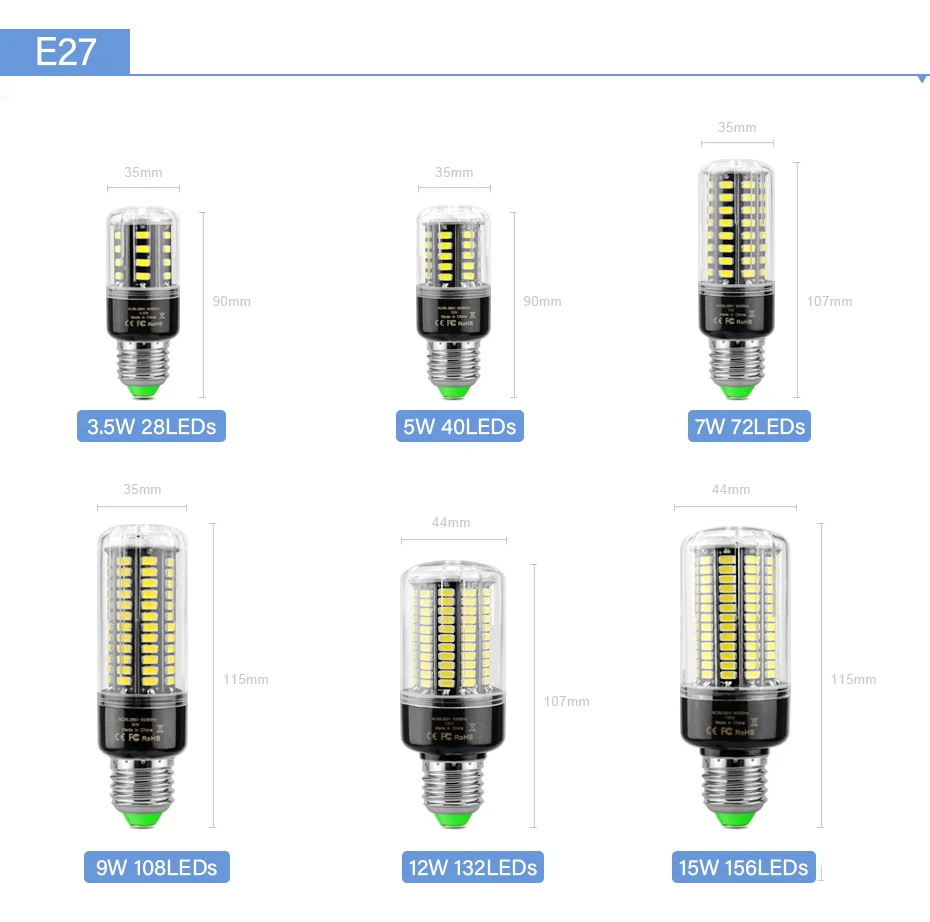 Ampoule LED E27 Lamp No Flicker E14 Led Bulb Spot Light 220V 110V 3.5W 5W 7W 8W 12W 15W SMD5736 More Bright than Corn Bulb 5730