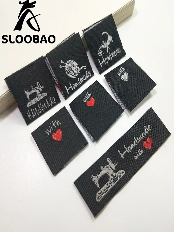 mix 100pcs Sloobao hand made labels DIY woven main label embroidered for garment clothes clothing bags shoes hats tag accessories washable - Цвет: mix 100pcs