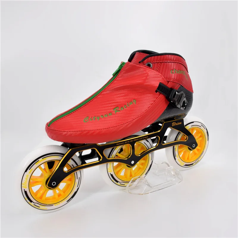 CITYRUN 6-طبقات الكربون الألياف 3X125 ملليمتر ماراثون مضمنة سرعة أحذية التزلج على الجليد 3 عجلات 125 ملليمتر بطل سباق التمهيد إطار عجلة تحمل