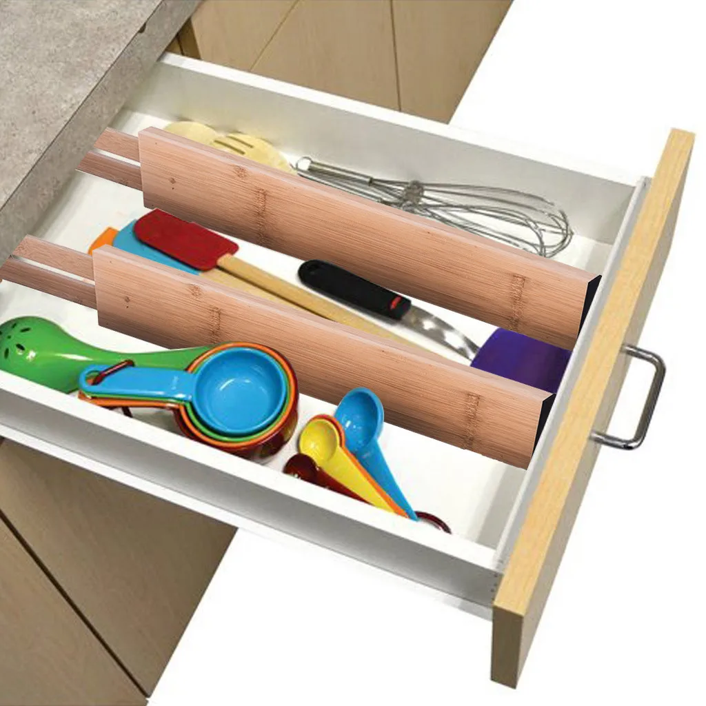 Бамбуковый разделитель для ящиков регулируемый и расходный кухонный ящик Органайзер набор из 4 досок Многоцелевой DIY Дом Офис Кухня