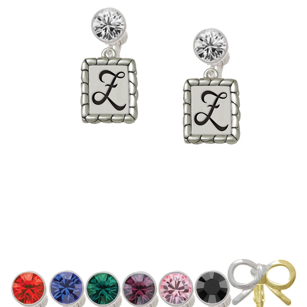 Pebble Border Initial - Z Crystal Clip On Earrings
