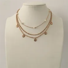 Модное Античное золото с маленькая бусина с Круглый Шарм Три многослойное ожерелье для женщин Девушка